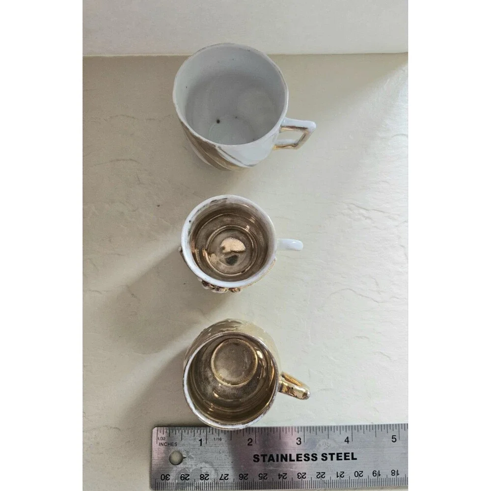 3 Miniature Tea Cups With Gold Details
